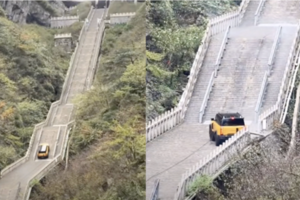 奇瑞汽車挑戰攀爬天門山失敗 撞毀護欄