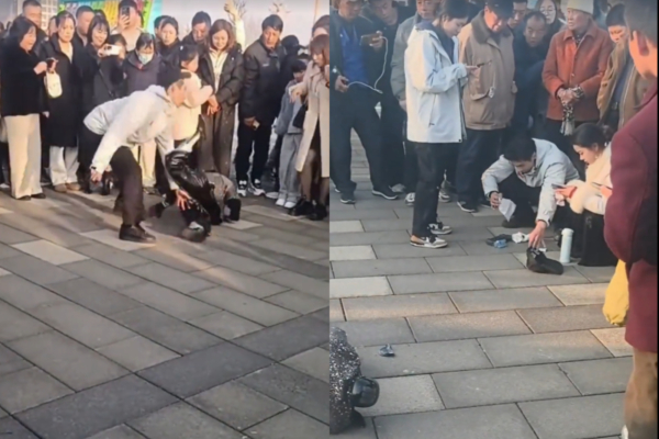 中國機器人街頭跳舞摔倒 小伙查看臉被踢流血