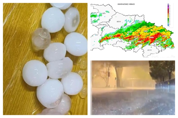 湖北遭狂風暴雨冰雹襲擊 武漢現13級大風