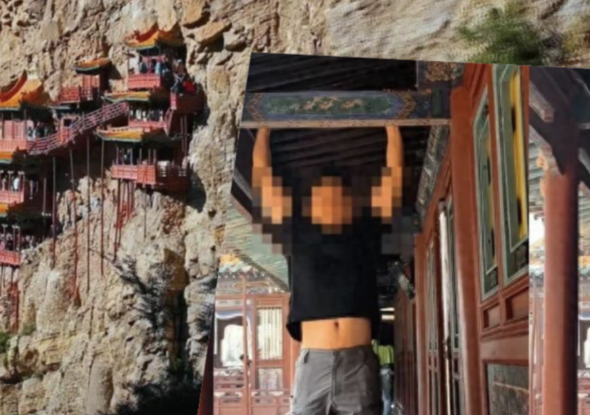 健身博主抓懸空寺木梁做引體向上 惹眾怒